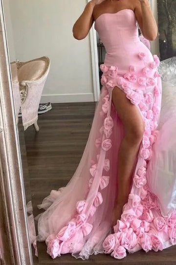 Sheath Sweetheart Pink Long Slit Prom Dresses Formal Evening Dress SD1412 HZ0628